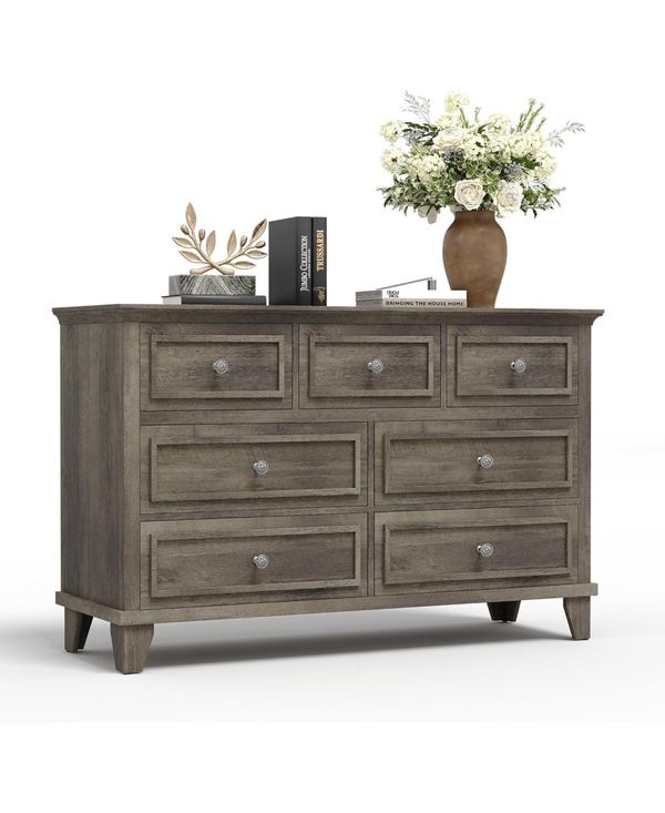 gaomon 7-Drawer Dresser for Bedroom, 47" Wide Wooden Chest with Deep Drawers, Dresser Tv Stand - Grey