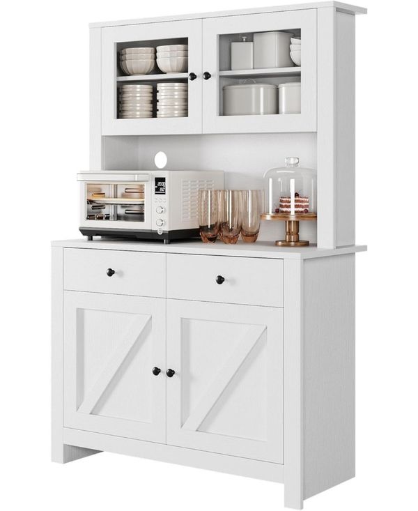 gaomon Kitchen Pantry Cabinet with Microwave Stand, Freestanding Hutch Storage Cupboard - White