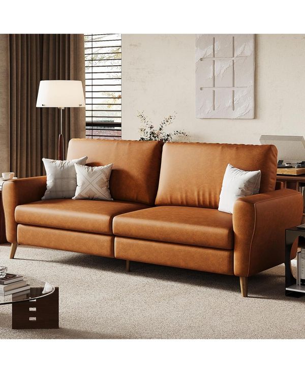 gaomon 84" Sofa, 3 Seater Couch for Living Room, Modern Loveseat, Pu Leather Sofa with Deep Seats and Wide Armrests, Wood Legs, Easy Assembly - B