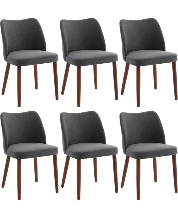 Dining Chair Set of 4, Linen Upholstered Dining Chair with Solid Wood Legs, Wing Backrest, Wooden Kitchen Chair - Dark Grey 22
