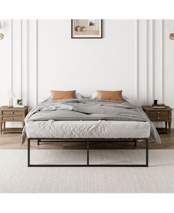 Homfan Metal Platform Bed Frame with Underbed Storage, Steel Support, Quiet Design and No Box Spring Needed - Black