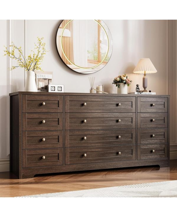 Gaomon 63" Solid Wood 12-Drawer Bedroom Dresser - Brown
