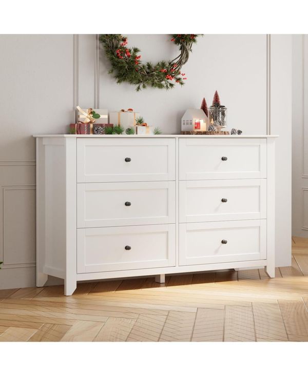 gaomon 6 Drawer Dresser for Bedroom, Modern Wood Storage Cabinet for Living Room or Entryway - White