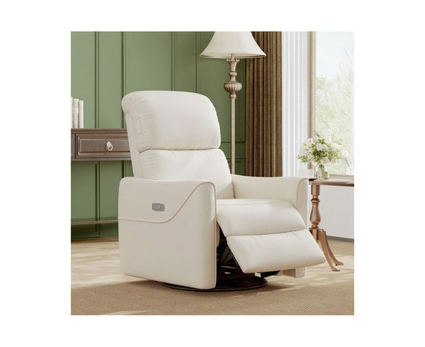 Gaomon Power Recliner Chair Swivel Glider, Upholstered Faux Leather Nursery Reclining Sofa Chair with Charging Port, Adjustable Footrest - Beige overf