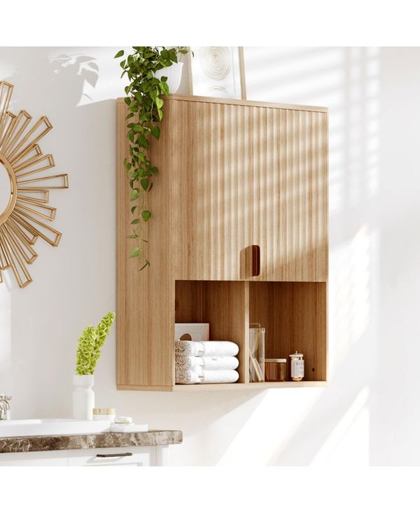 homfan Fluted Bathroom Wall Cabinet with Adjustable Shelf and Soft Close Hinges, Over Toilet Storage Organizer for Bathroom Spaces