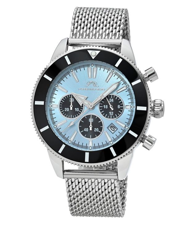 Porsamo Bleu Men's Brandon Chronograph Silver Tone Stainless Steel Bracelet Watch 44 mm - Silver tone and ice blue