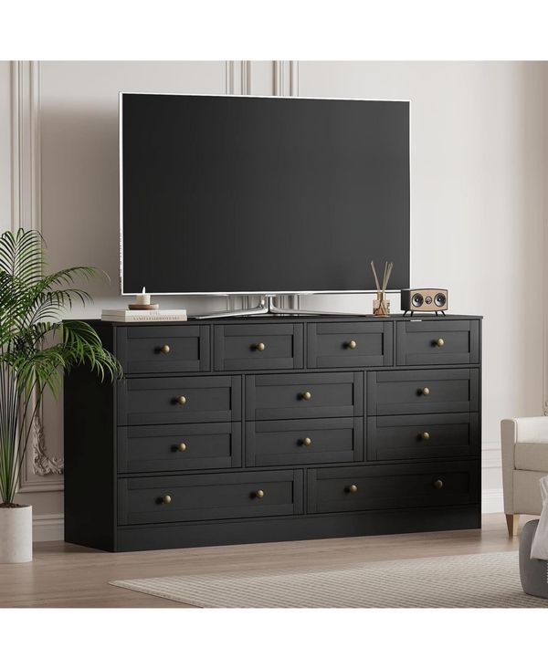 gaomon 12-Drawer Wooden Bedroom Dresser, Wide Chest with Storage Organizer & Tv Stand for 65" Tv, Clothes Storage for Living Room, Hallway, 61"x15.75"