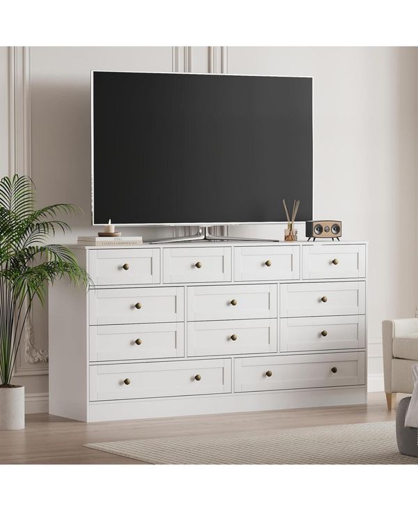 gaomon 12-Drawer Wooden Bedroom Dresser, Wide Chest with Storage Organizer & Tv Stand for 65" Tv, Clothes Storage for Living Room, Hallway, 61"x15.75"