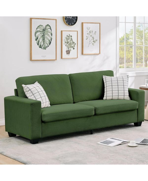 Gaomon Modern Sofa, Corduroy 3 Seater Deep Seat Couch with Wide Armrest, Removable Washable Cushion Cover, Comfy Sofa for Living Room Bedroom - Green