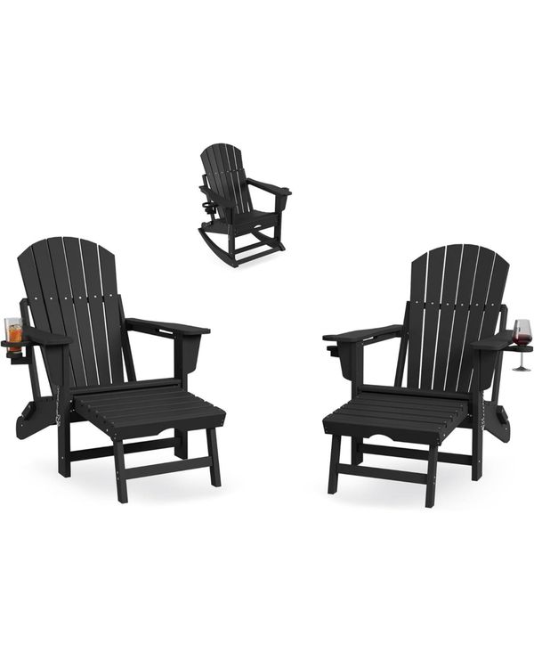 gaomon Adirondack Outdoor Rocking Chairs for Porch, Folding Adirondack Rocker Chair With Two Cup Holders - Black