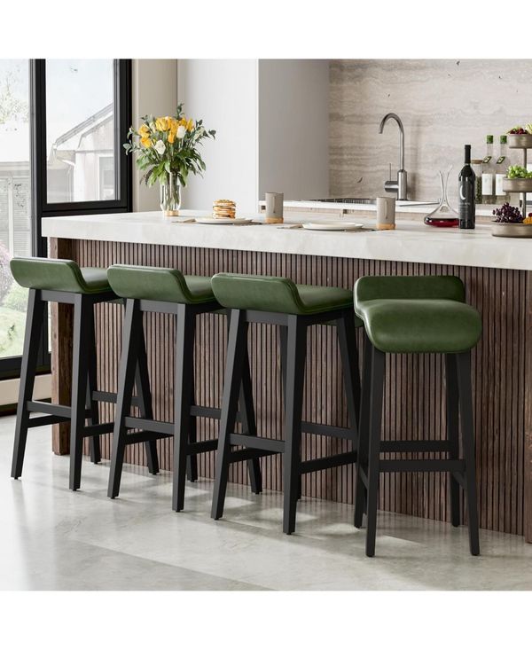 gaomon Set of 4 Modern Counter Height Bar Stools, Upholstered Kitchen Stools with Wood Legs - Green