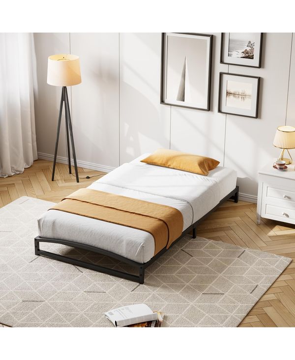 homfan Metal Platform Bed Frame with Arch Headboard and Footboard, Low Profile Steel Slat Support, No Box Spring Needed