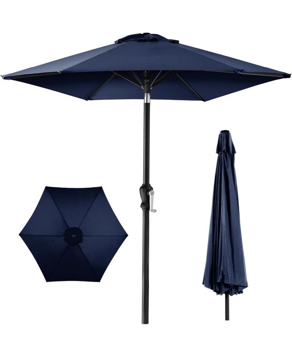 Yiortwo 9 Ft Patio Umbrella with Crank Lift and Push Button Tilt for Outdoor Dining - Blue
