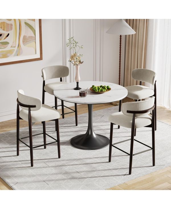 homfan 2/4 Upholstered Bar Stools, 26 Counter Height with Wood Legs, Kitchen Island Stools with Back, Linen Fabric, Curved Back, Metal Footrest, Kitch