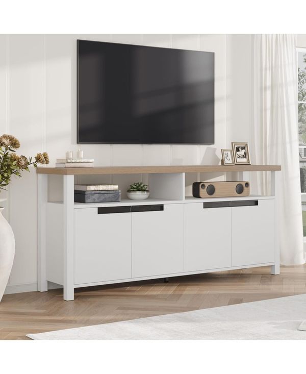 gaomon 63" Tall Entertainment Center with Storage and Open Shelf Farmhouse Tv Stand - Grey