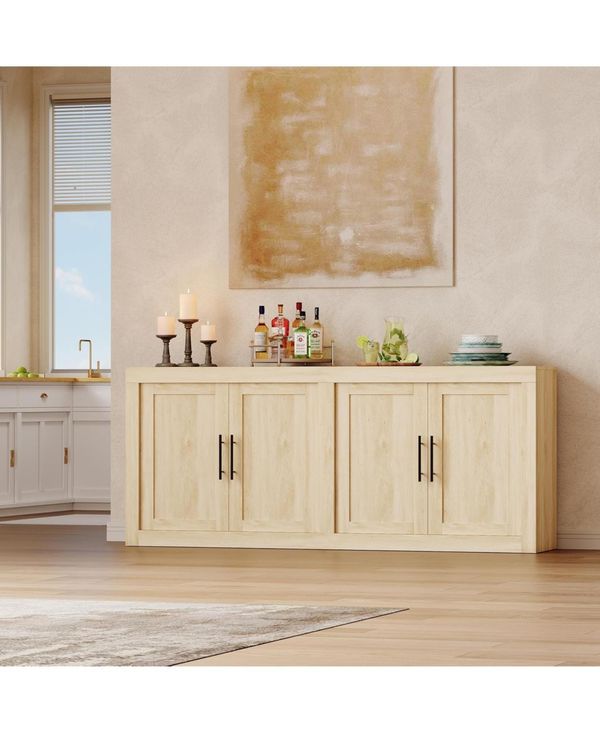 gaomon 70.8" Sideboard Buffet Cabinet with 4 Doors, Farmhouse Modern Coffee Bar Credenza - Beige