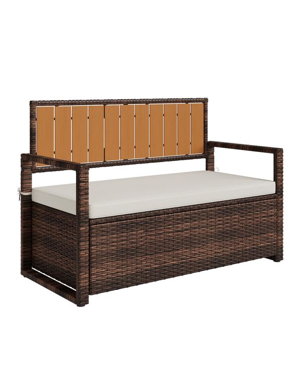 gaomon Home Wicker Storage Bench, Rattan Patio Storage Chest with Cushion Seat and Hidden Compartment - Brown