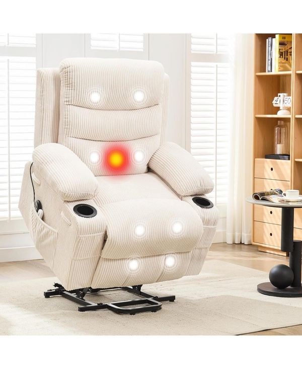 gaomon Power Lift Recliner Chair Massage & Heat, 135 Recline, Small-Space Use - Beige overflow