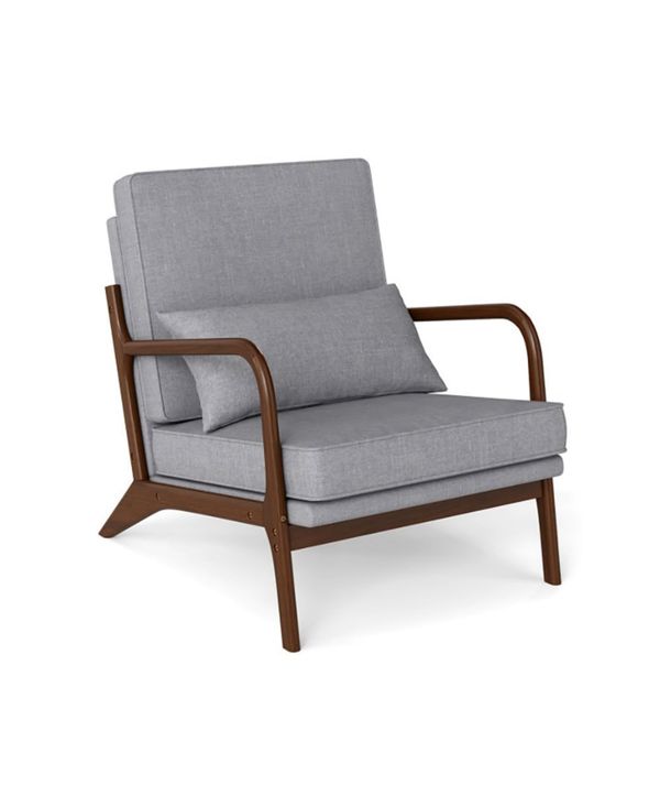 Yiortwo Outdoor Lounge Accent Chair with Rubber Wood Armrests and Removable Cushions - Grey