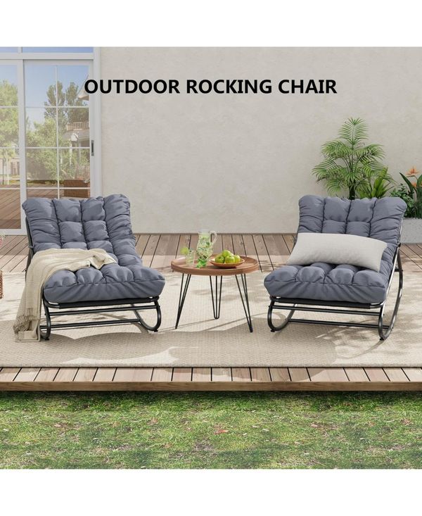 gaomon 2 Pcs Outdoor Rocking Papasan Chairs, Lounging Chair with Removable Cushions, Sturdy Metal Frame, Padded Seat for Patio, Garden, Nursery