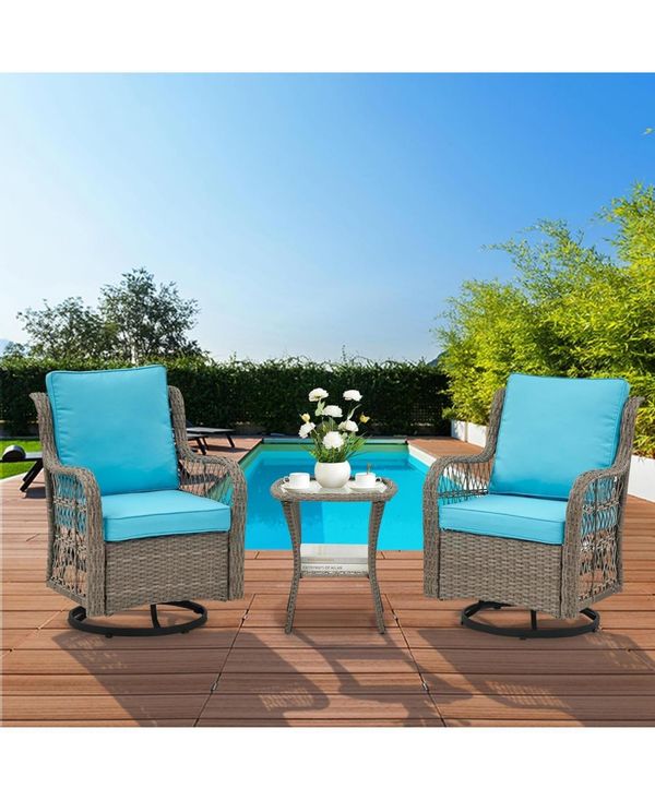 gaomon 3-Piece Outdoor Patio Bistro Set - Pe Wicker 360° Swivel Glider Chairs with Thick Cushions & Tempered Glass Table,Rattan Furniture for Por
