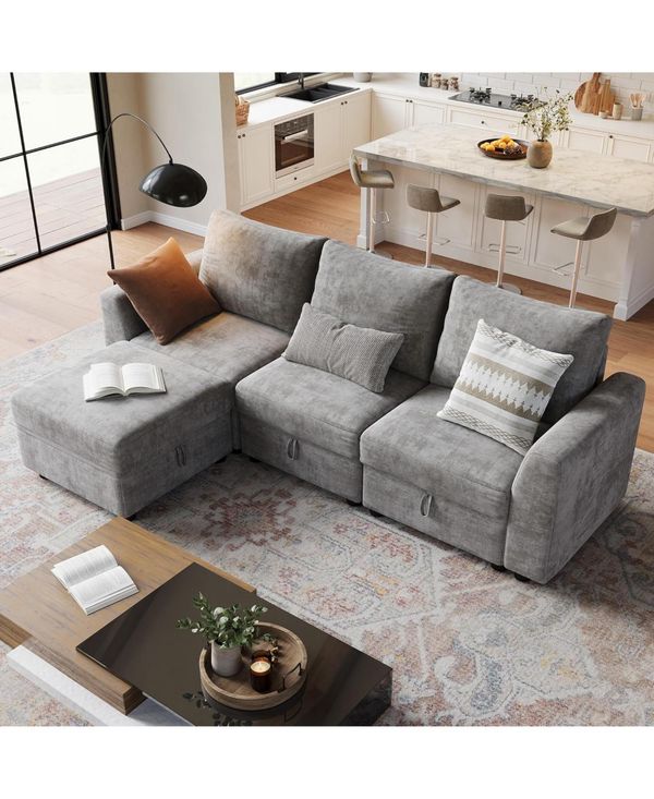 Gaomon Modular Sectional Sofa-Cloud Sectional Couches- Couch Sectional with Large Storage and Ottoman for Living Room, L-Shape - Grey 4-seater