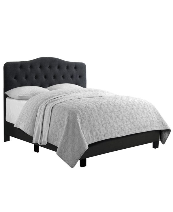 Boyel Living Low Profile Upholstered Bed Button Tufted Bed Frame with Solid Wood Structure and Plush Padding - Charcoal