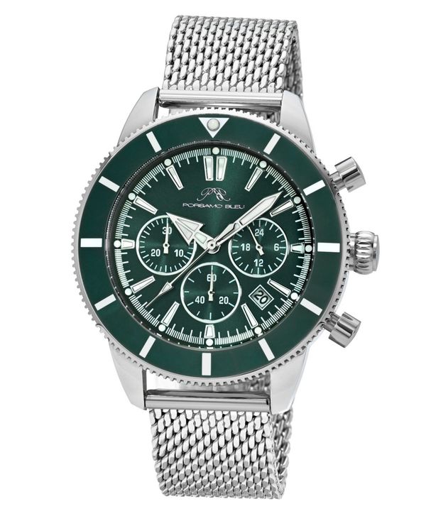 Porsamo Bleu Men's Brandon Chronograph Silver Tone Stainless Steel Bracelet Watch 44 mm - Silver tone and green