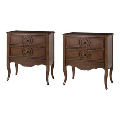 Drawer Nightstand With Built-In Outlets Set of 2, Walnut