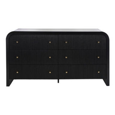 Safavieh Couture Liabella 6 Drawer Curved Dresser, Black/Gold, Black/Gold