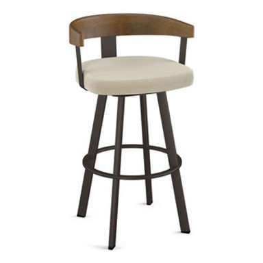 Amisco Lars Counter and Bar Stool, Cream Boucle Polyester / Light Brown Wood / Dark Brown Metal, Bar Height