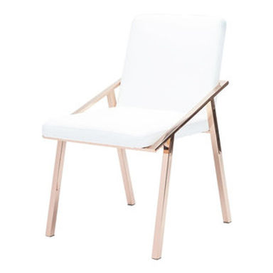 Modern Rose Gold Dining Chair, Glam Luxe Guest Side Chair, Faux Leather, White