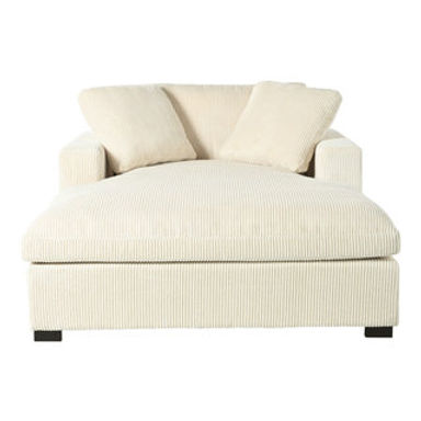 GDF Studio Extra-Large Lounge Chair With Durable Wood Legs & Cozy Fabric, Beige