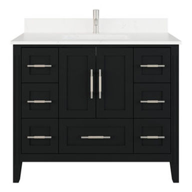 Houston 42" Single Vanity With Power Bar and Drawer Organizer, Espresso/Black
