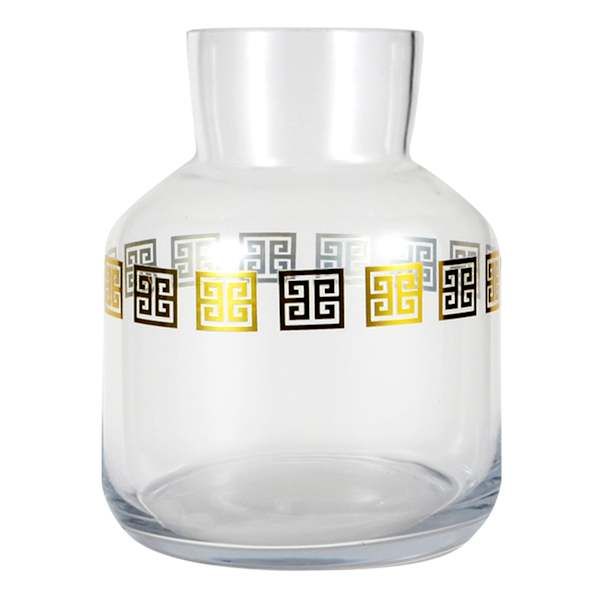 Greek Key Clear Glass Vase, Small, sold by At Home