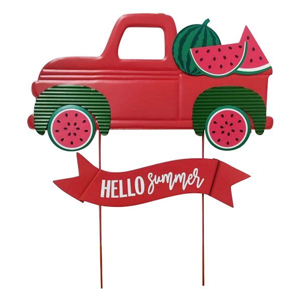 Hello Summer Watermelon Truck Yard Stake, At Home, Metal