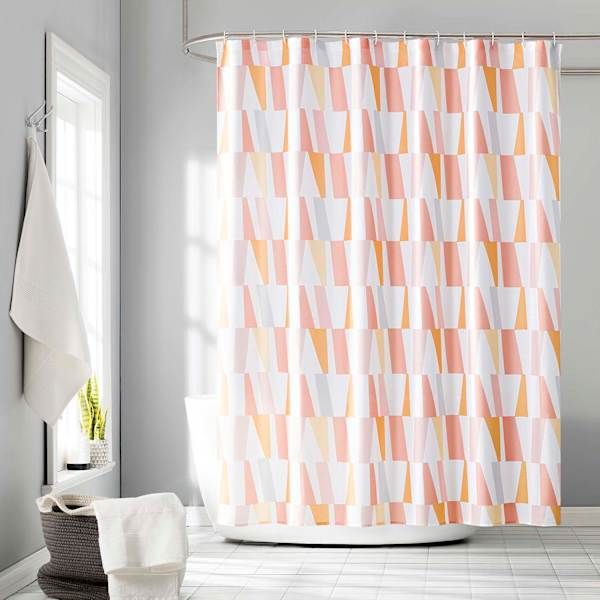 13-Piece Libra Pink Clay Geometric Shower Curtain Set, Polyester