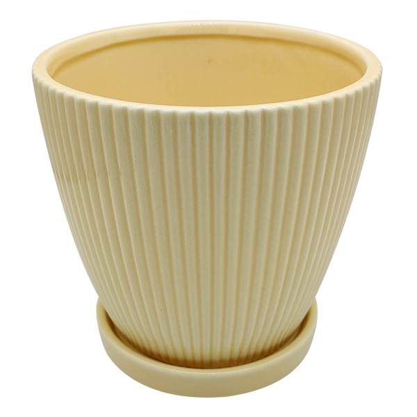 Sunny Club Yellow Ribbed Indoor Planter At Home, Ceramic