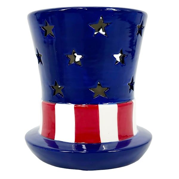 Red White & Blue Ceramic Uncle Sam Hat, 5.5", sold by At Home