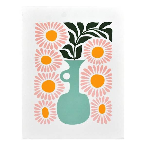 Pink Flowers In Vase Canvas Wall Art At Home