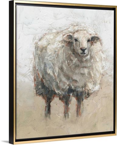Fluffy Sheep II Stretched Canvas, Gold Floating Frame