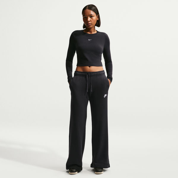 Women's Nike Sportswear Club Fleece Mid-Rise Wide-Leg Sweatpants in Black | FB2727-010