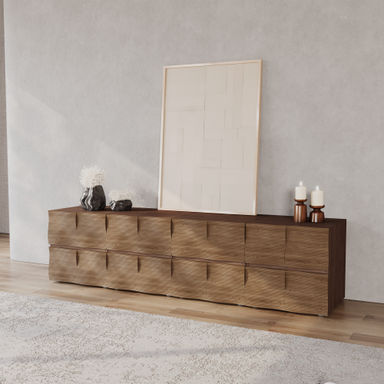 4 Pieces Mid-Century Modern Modular Walnut Color Cabinets,Plywood Frame TV Stand, Living Room Cabinets,Fully-Assembled