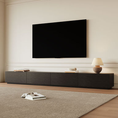 Modern Black TV Stand, Minimalist Long Media Console for up to 100 Inch TV with 4 Drawers, Sub-package, 118"