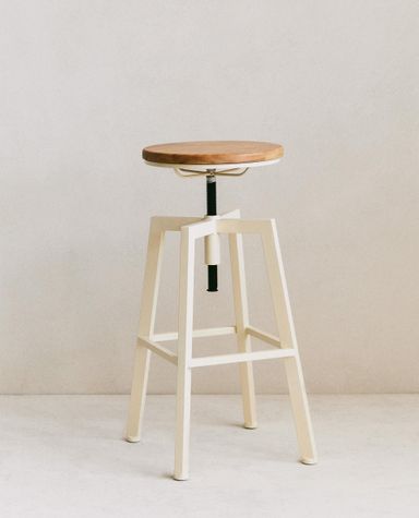 WOOD AND METAL SWIVEL BAR STOOL