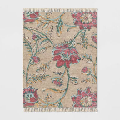 5'x7' Floral Printed Rug Ivory/Red - Threshold™