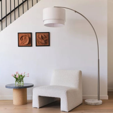 Brightech Mason Mid-Century (Includes LED Light Bulb) Marble Base Arc Floor Lamp Brushed Nickel