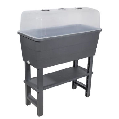 Classic Home and Garden Plastic Self-Watering Raised Garden Bed Planter Stand with Vented Cloche, Gray, 30”