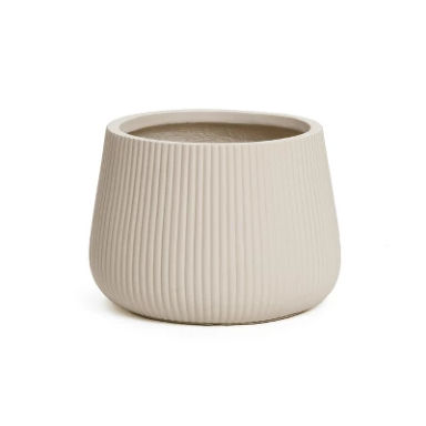 LuxenHome 15.5" Dia Round Concrete Planter Large Indoor Outdoor Plant Pot with Drainage Hole and Plug Modern Off-White Ripped Flower Pot