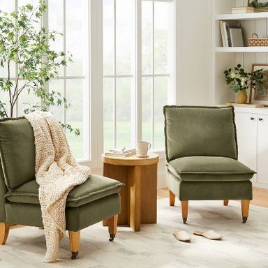 Talbert Pillow Top Slipper Chair with Casters Olive Green Velvet (KD) - Threshold™ designed with Studio McGee: Wooden Frame, Upholstered